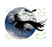 Witch Decals For - Halloween Wall Decor - Moon Silhouette Bats Stickers for Kitchen Living Room Cafe Bathroom