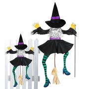 Witch Decoration for Garden - Witch in Decoration Crashing Against a Tree | Outdoor Adjustable 3D Figure for Halloween Party Garden Lawn And Lawn