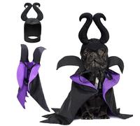 Witch Dog Costume, Wizard Cape and Vampire Horns Hat Set for Small to Medium Pets, Halloween Cloak Outfit with Devil Headwear for Dress Up and Parties