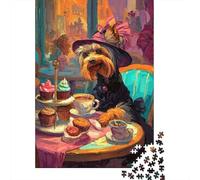 Witch Dog Halloween Party Jigsaw Puzzles Puzzle for Adults Kids. 1000 Piece Whimsical Challenge Toy Educational Game Home Decoration for Educational Games Gifts 38x26cm/1000pcs
