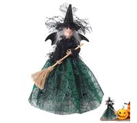 Witch Dolls with Broom, Scary Halloween Tree Topper, Spider Web Skirt, Flying Broom, Halloween Ghost Festival, Witch Doll, Tree Topper - Halloween Witch Tree Topper for Desktop Tree Crown Fireplace