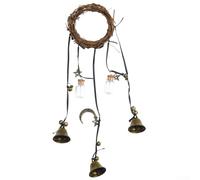 Witch Door Hanger Wind Chime with Vintage Key Wishing Bottle and Protective Symbol Design for Home Decor