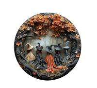 Witch Door Plate, Witch Doorplate, Witching Hour Door Wreath, 2d Wooden Round Witches Sign,Halloween Decorated Doorplate,for Yard Doors Balcony Decor (C)