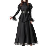 Witch Dresses Women's Fancy Dress Costume Black Victorian Dresses Long Sleeve Gothic Dress Renaissance Costume Adults Halloween Costumes Medieval Lace Maxi Skirt with Belt Retro Witch Cosplay Gown