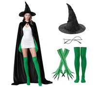 Witch Elphaba Costume Cape Cloak Witchy Hat for Adult Halloween Cosplay, S