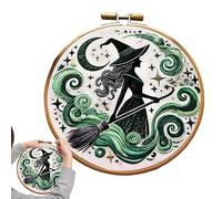 Witch Embroidery Supplies, Hand Embroidery Kit, 5.91x5.91in Creative Sewing Materials, Creativity Stitches Kits, Halloween Crafts Supplies for Holidays, Birthday Craft Projects