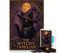 Witch Familiar Black Cat Fantasy Art Jigsaw Puzzle 1000 Piece Cognitive Fun Play Precise Interlock Structure Bonding Activity for Loved Ones (38x26cm)