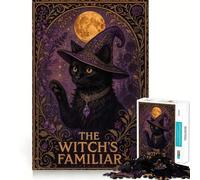 Witch Familiar Black Cat Fantasy Art Jigsaw Puzzles1000 Pieces Cognitive Boost Fun Burr Free Clean Cut Pieces Holiday Indoor Entertainment Toy (50x75cm)