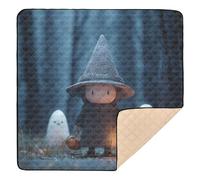 Witch Figure with Ghosts & Pumpkins Large Non-Slip Baby Activity Play Mat for Floor Lightweight Tummy Time Activity Mat for Babies Infants Toddlers, 50'' x 50''