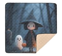 Witch Figure with Ghosts & Pumpkins Large Non-Slip Baby Gym & Activity Mat for Floor Non-Toxic Baby Kick Crawling Mat for Baby Toddler Infant, 50'' x 50''