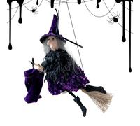 Witch Figurine - Halloween Witch Plush Decoration | Broom Decor Vintage Style Yard Prop Perfect For Holiday Parties, Cosplay, Birthdays, And Seasonal Festivals