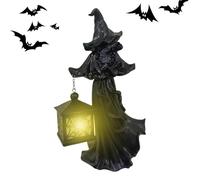 Witch Figurine | Spooky Witch Halloween Statue with Light - Table Centerpieces Sculpture for Garden Shelf Living Room Dinning Room Fireplace Patio Porch Yard