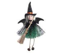 Witch Figurines & Dolls - Animated Witch on Broom Stick, Hangable Halloween Decor with Gauze Skirt for Indoor/Outdoor