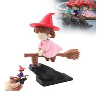 Witch Flying Broom Car Dashboard Ornament, Cute Moving Figurine Drift Toy for Vehicle Interior - No Battery Required, Magic Decor for Men Women (Pink)