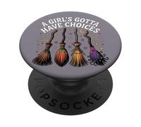Witch Flying Brooms Cute Girls, and Womens Halloween PopSockets Adhesive PopGrip