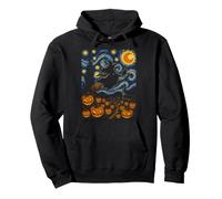 Witch Flying Cat Halloween Starry Night Girls Women Pullover Hoodie