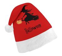Witch Flying Halloween Holiday Trendy Christmas Hat Soft Breathable Xmas Beanie Santa Headwear for New Year Party