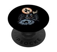 Witch Flying Over Haunted Spooky House Boo Halloween PopSockets Adhesive PopGrip