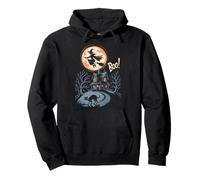 Witch Flying Over Haunted Spooky House Boo Halloween Pullover Hoodie