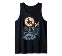Witch Flying Over Haunted Spooky House Boo Halloween Tank Top
