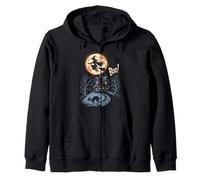 Witch Flying Over Haunted Spooky House Boo Halloween Zip Hoodie
