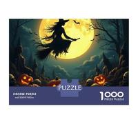 Witch Flying Over Moonlit Forest 1000 Piece Jigsaw Puzzle Paper for Adults Halloween Night Scene Family Activity Focus Relax Gift 52x38cm/1000pcs