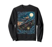 Witch Flying Over Sea Waves Halloween Night Sweatshirt