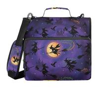 Witch Flying Silhouette Seamless Pattern 1.5 Inch 3 Ringing Zipper Binder with Shoulder Strap & Handle Easy to Carry Portable Home Travel Storage Bag for School
