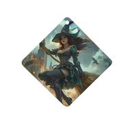 Witch Flying with A Broomstick Car Air Freshener Hanging Aromatherapy Tablets Rearview Mirror Pendant Car Accessories