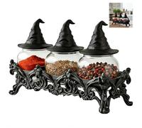 Witch Frog Apothecary Spice Jar Set, made of glass, vintage Gothic kitchen decor, exquisite storage jar, candy jar, gift set, comes with a whimsical frog lid, three-piece apothecary set.
