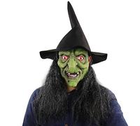 Witch Full Latex with Hat Hair Scary Green Face for Halloween