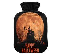 Witch Ghost Halloween Black Hot Water Bottle with Cover for Pain Relief Feet and Bed Warmer for Neck, 1L