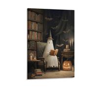 Witch Ghost Reading Trendy Halloween Spooky Dark Academia Fall Autumn Bookish Wall Art Paintings Canvas Prints Poster Artwork for Living Room Bedroom Bathroom Office Home Decor 12x18inch(30x45cm)