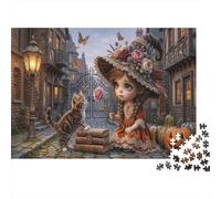 Witch Girl 1000 Piece Puzzle Home Decor European Town for Senior Leisure Enthusiasts Brain Training Retirement Gift 52x38cm/1000pcs