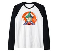 Witch Gnome Pumpkin Lantern Spooky Halloween Raglan Baseball Tee
