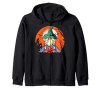 Witch Gnome Pumpkin Lantern Spooky Halloween Zip Hoodie