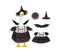 Witch Goose Outfit Set 23in Halloween Dress Hat Wings | Witch dress, lace hat, bat wings, pumpkin prints, web patterns, skeleton motifs, 23in fit