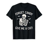 Witch Halloween Cat Skeleton Forget Candy Give Me Kitten T-Shirt