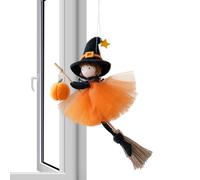 Witch Halloween Decor,Hangable Wall Art Decoration | Whimsical Broom Pumpkin Witch Decor for Indoor Outdoor Porch Mantel Haunted House Patio Window Balcony Display