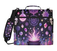 Witch Halloween Skull 1.5-Inch 3-Ringing School Zipper Binder with Shoulder Strap & Handle Easy to Carry Portfolios Portfolio Organizer for School/Office