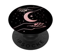 Witch Hands Rose Pink with Crescent Moon and Stars on Black PopSockets PopGrip: Swappable Grip for Phones & Tablets