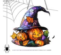 Witch Hat Acrylic Window Catcher - Stained Glass Window Halloween Decoration - Seasonal Two-Dimensional Holiday Ornament for Living Room Bedroom Porch Home Party Theme