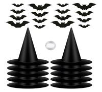 Witch Hat, Adaptable Event Accessory, 12pcs, Halloween Witch Cap Hanging Accessories With 3D Bat Wall Decor, Floating Wi-zard Hats With Hanging Rope, Effortless Setup Process, For Indoor And Outdoor