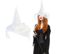 Witch Hat Adult Halloween Costume Accessory - Wizard Hat With Veil for Women's Witches Costume - Cosplay Party Dress Up Props