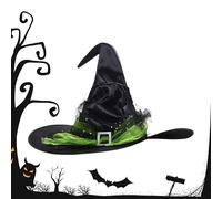 Witch Hat - Adult Head | Velvet Pleated Stars, Black Green Halloween Accessory for Cosplay Party, This Design Is Perfect For Costume Parties And Decoration In