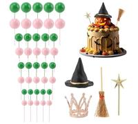 Witch Hat and Crown Cake Topper, 44 Pcs Witch Theme Party Supplies Green and Pink Balloons Cake Topper Mini Balloons, for Princess Birthday Cakes Decor(COLOR:Green+Pink)