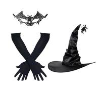 Witch Hat And Gloves - Party Witch Caps, Wide Brim Hat, Costume Gloves | Carnival Accessories for Women Adults Halloween Party Cosplay Masquerade Photo Props Stage Performance Theatre School Events