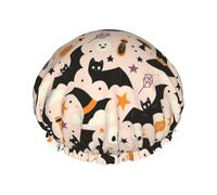 Witch Hat & Bat Halloween Bath Cap Reusable Waterproof Double Protects Hair Shower Cap