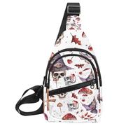 Witch Hat Broom Skull Lollipops Eyes Bones 3 Crossbody Sling Backpack Sling Bag Travel Hiking Chest Bag Daypack