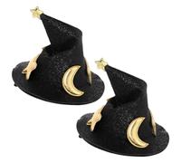 Witch Hat Clip | Adjustable Unisex Breathable Cap | 2pcs Halloween Costume Headwear | Reusable Shiny Star And Moon Design Hat Hair Clip For Clothes Decoration Out Door